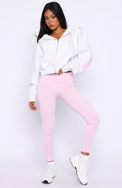 Gone Away Boxy Zip Front Hoodie Grey Marle