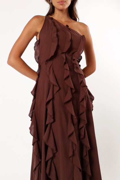 Maggy One Shoulder Dress Chocolate