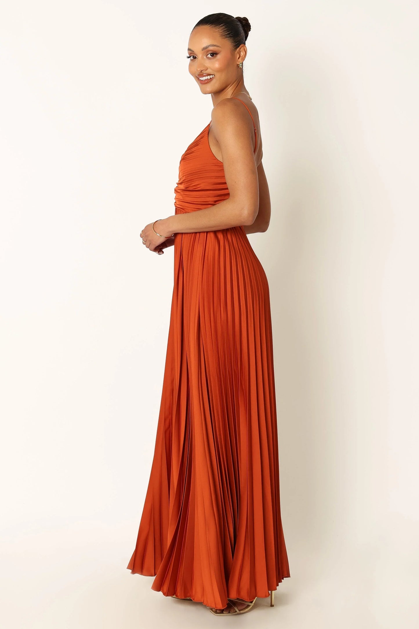 Naira Pleated Maxi Dress Sunset Orange