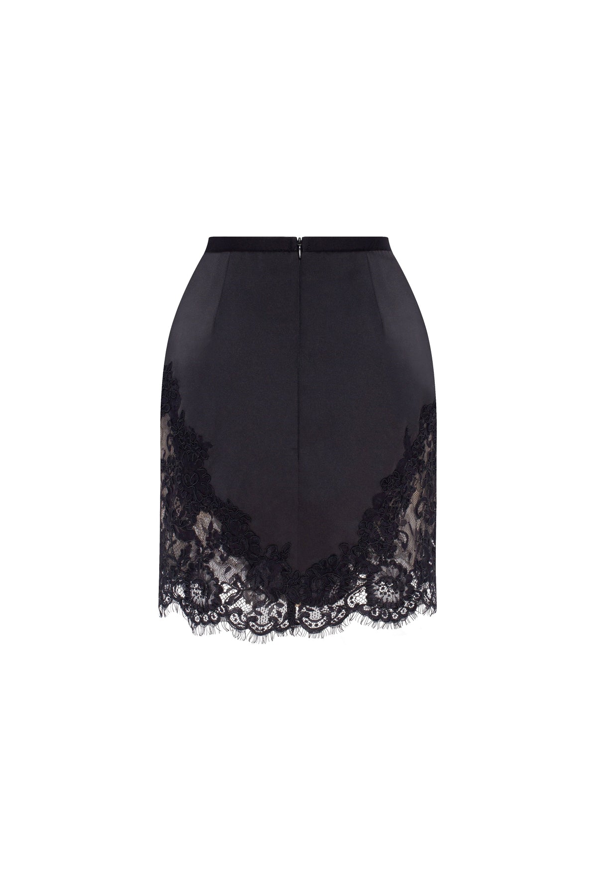 Fitted obsidian mini skirt adorned with lace Parisienne