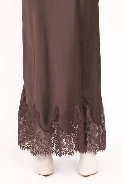 Alira Lace Trim Midi Skirt Brown