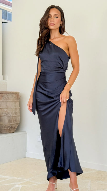 Halle One Shoulder Maxi Dress Navy