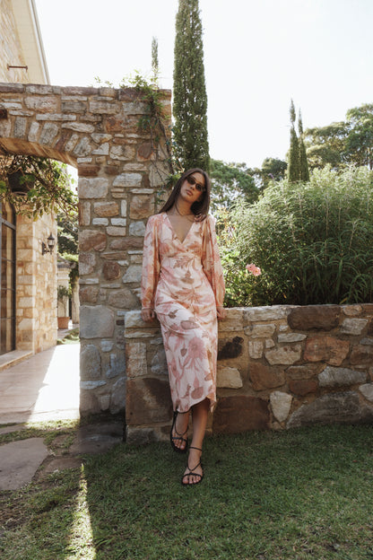 Kolby Long Sleeve Midi Dress Pink Floral