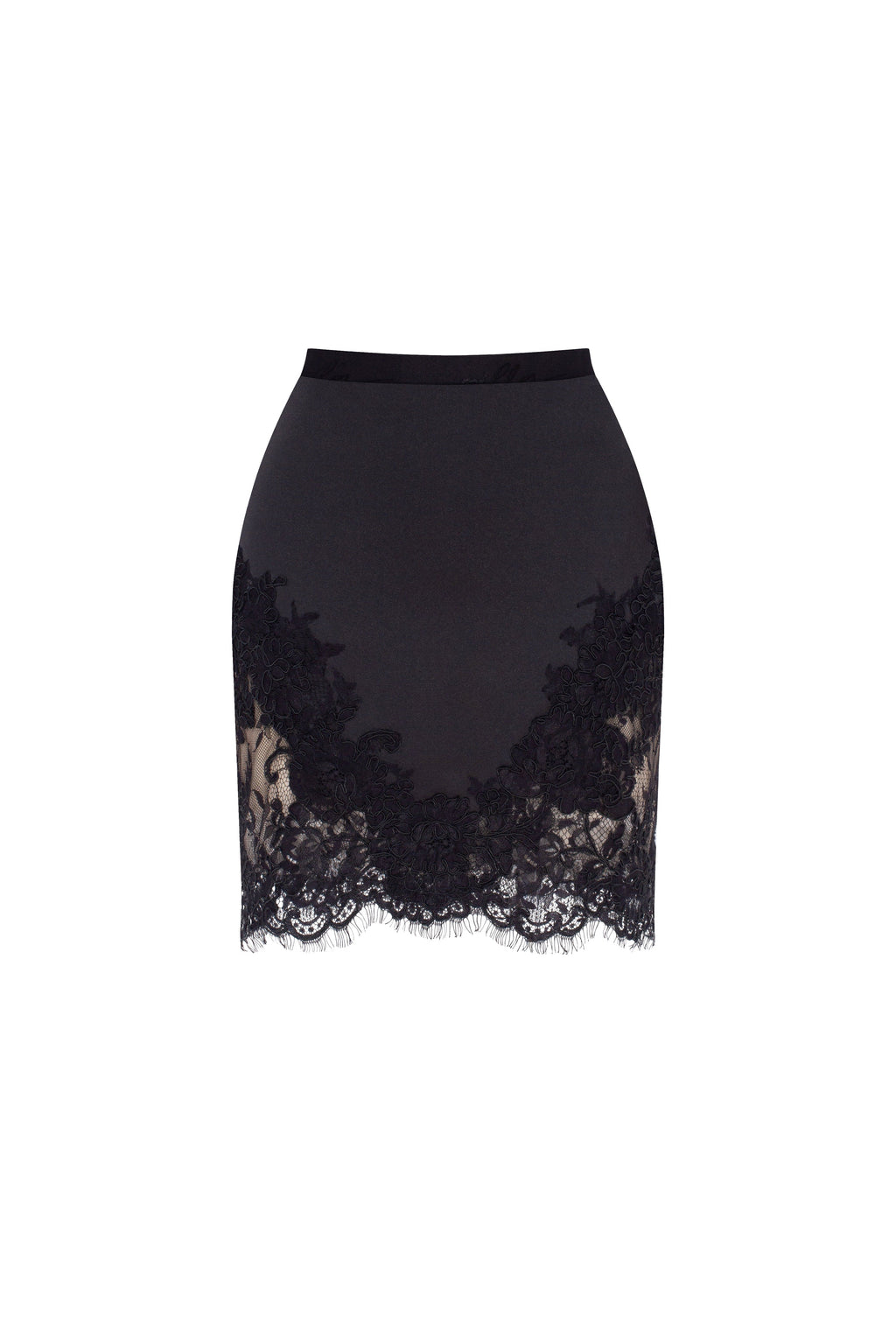 Fitted obsidian mini skirt adorned with lace Parisienne