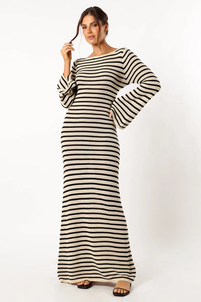 Cherie Knit Maxi Dress Sand Black