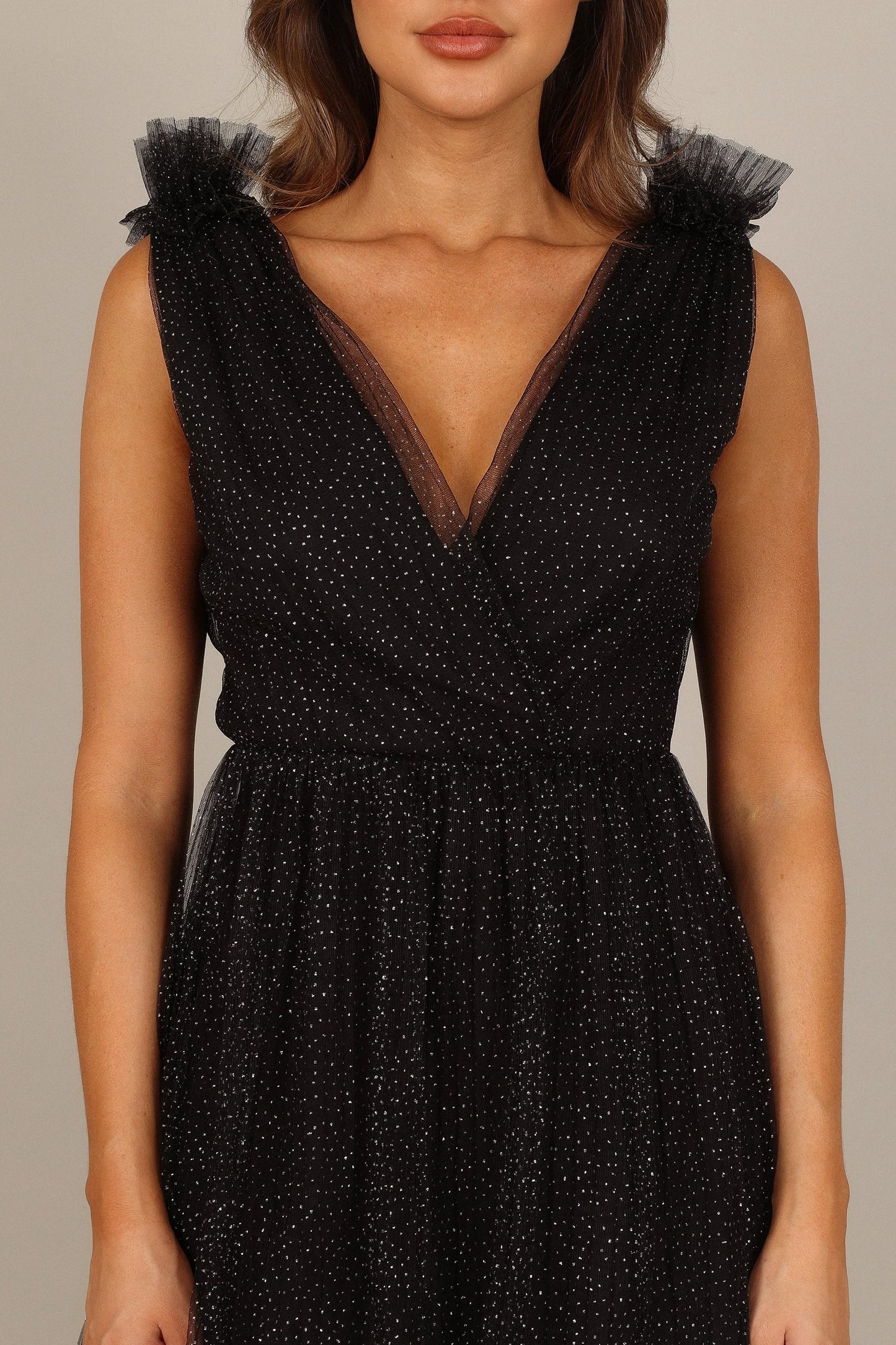 Asteria Tulle Tiered Maxi Dress Black Sparkle