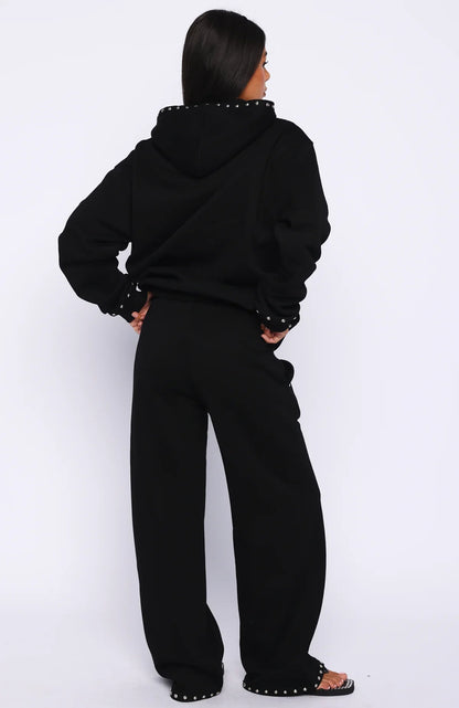 Glow Your Own Way Studded Wide Leg Sweatpants Black
