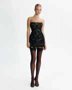 Fitted black lace mini dress