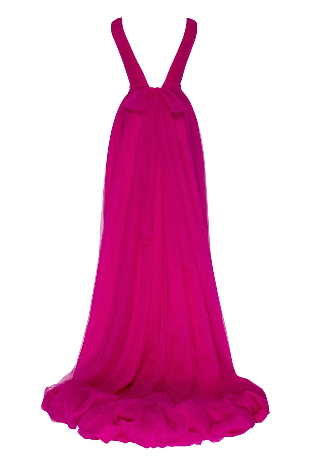 Fuchsia Bow Back Maxi Evening Tulle Dress