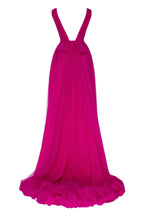 Fuchsia Bow Back Maxi Evening Tulle Dress