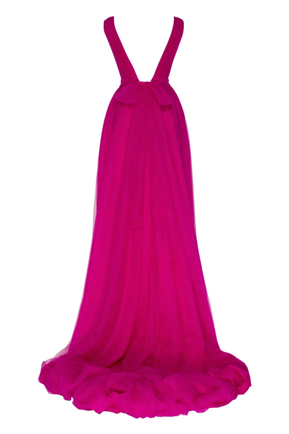 Fuchsia Bow Back Maxi Evening Tulle Dress
