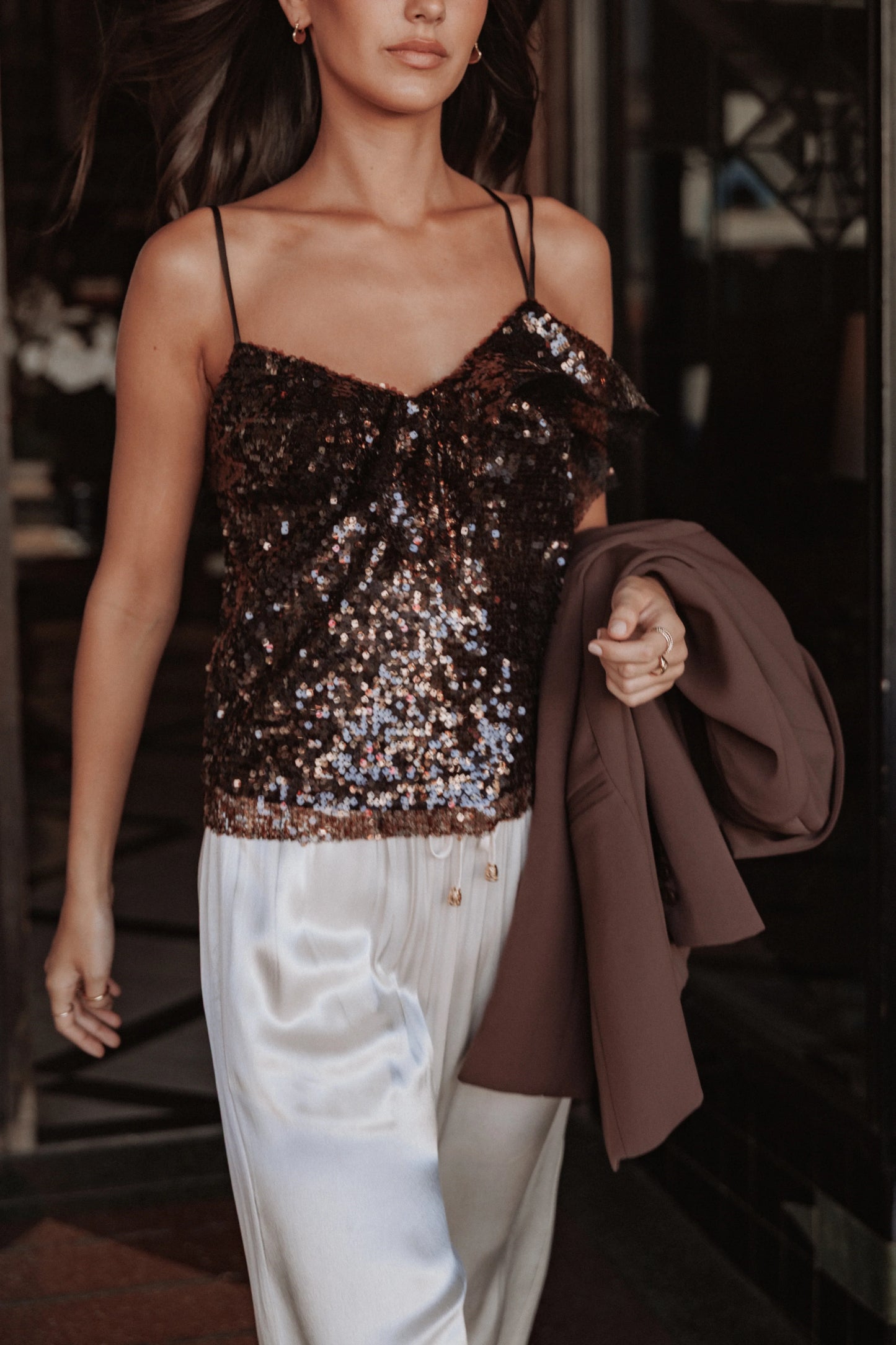 Zinnia Sequins Sleeveless Top Brown