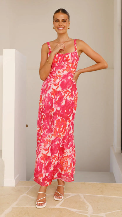 Margo Midi Dress Pink Red Floral