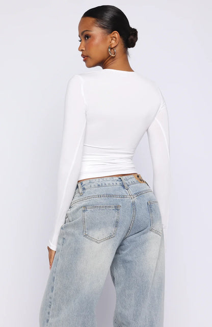 Only For Tonight Long Sleeve Top White