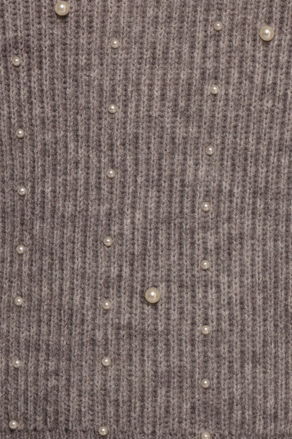 Makena Pearl Detail Knit Sweater Heather Grey