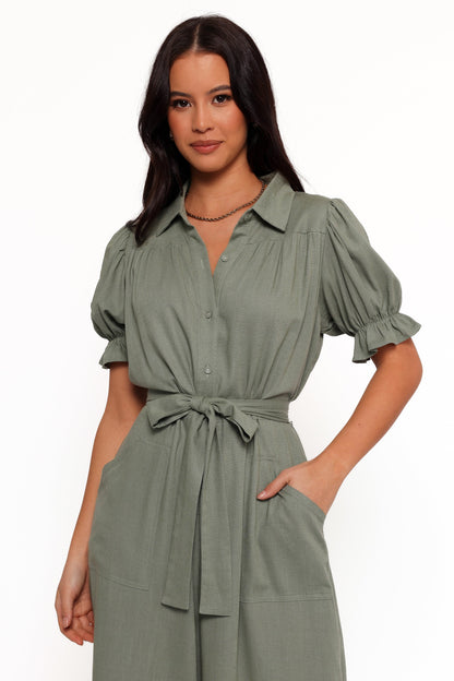 Minnie Waist Tie Jumpsuit Olive