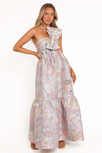 Betina Bow Front Maxi Dress Pale Blue Floral