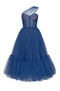 Blue One Shoulder Cocktail Tulle Dress