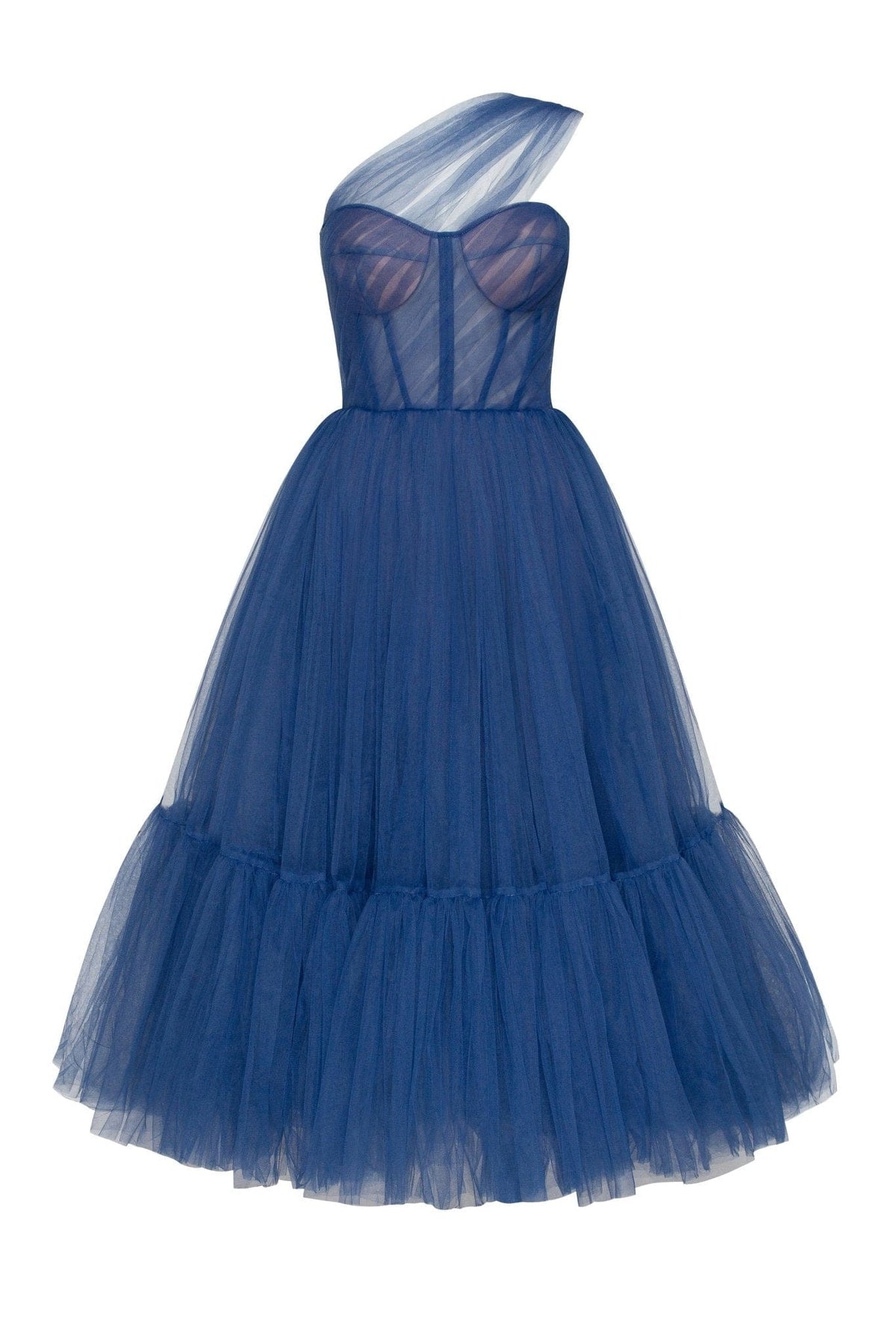 Blue One Shoulder Cocktail Tulle Dress