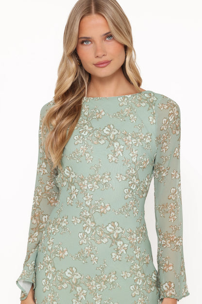 Yolanda Long Sleeve Maxi Dress Sage Green Floral