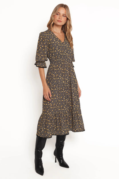 Simone Midi Dress Midnight Daisy