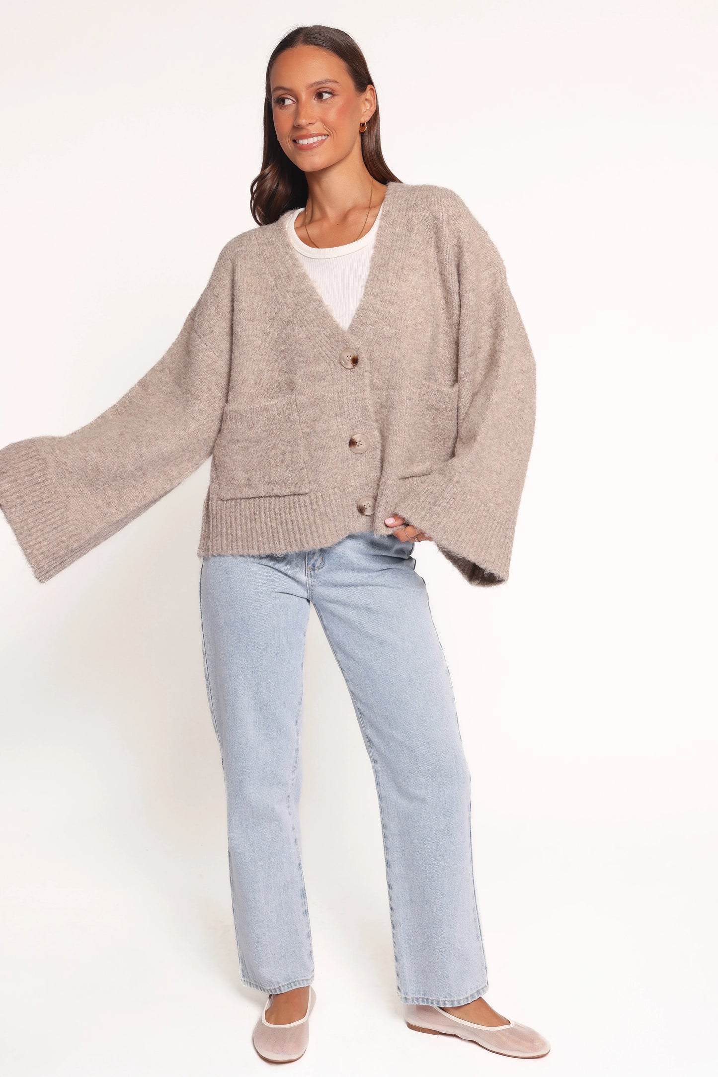 Fern Wide Sleeve Cardigan Mushroom
