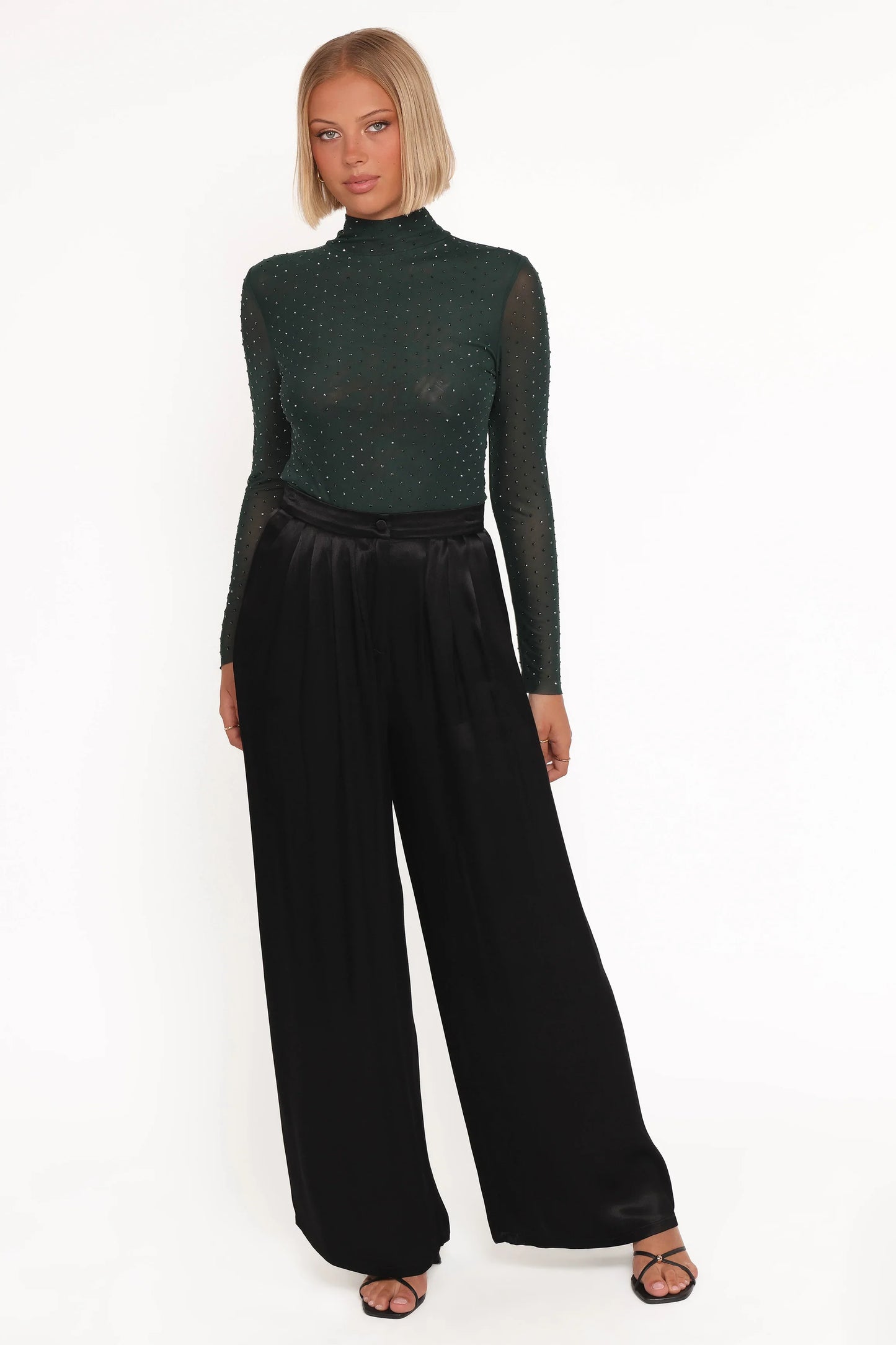 Alejandra Embellished Mesh Top Hunter Green