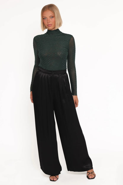 Alejandra Embellished Mesh Top Hunter Green