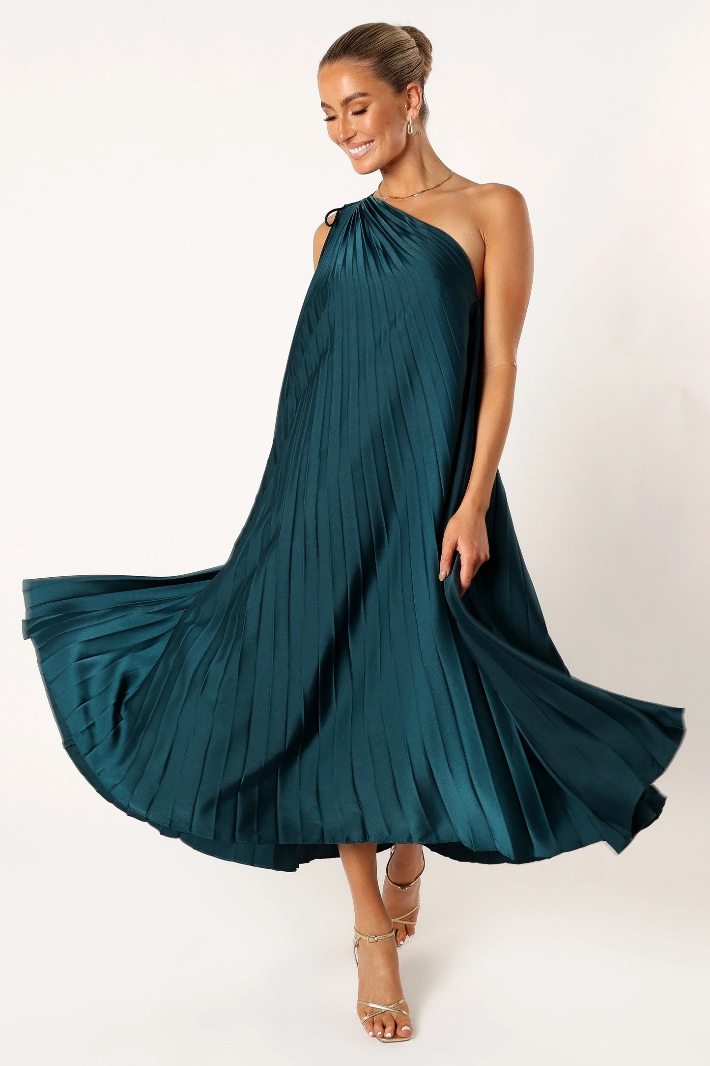 Selena One Shoulder Midi Dress Emerald