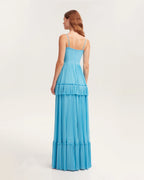Sky blue spaghetti strap pleated maxi dress Garden of Eden