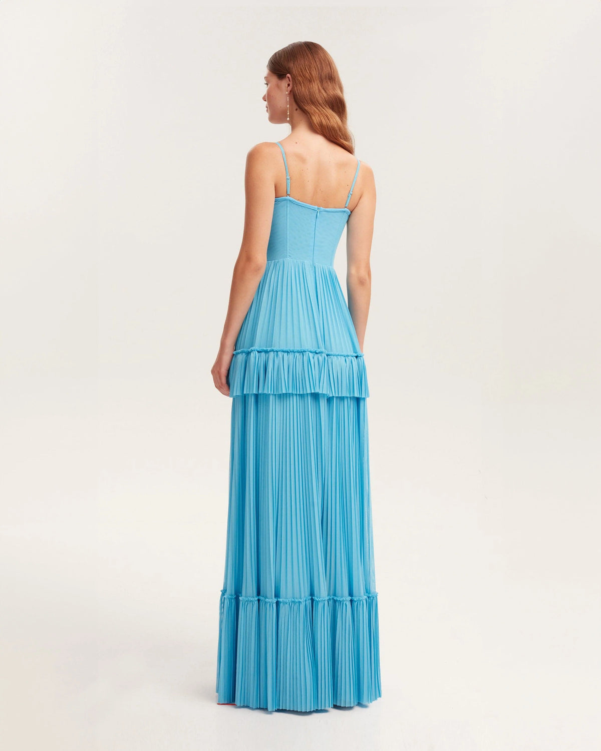 Sky blue spaghetti strap pleated maxi dress Garden of Eden