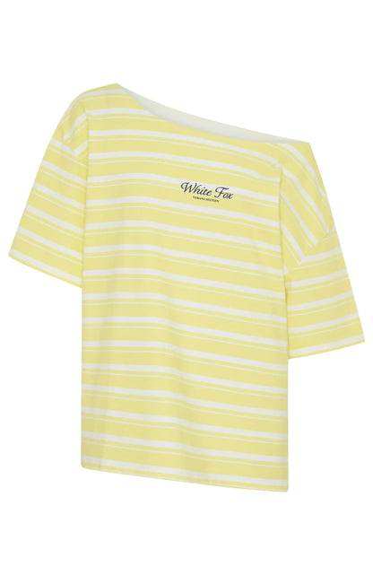 Verano Sixteen Magnolia Off Shoulder Oversized Tee Lemon White Stripe