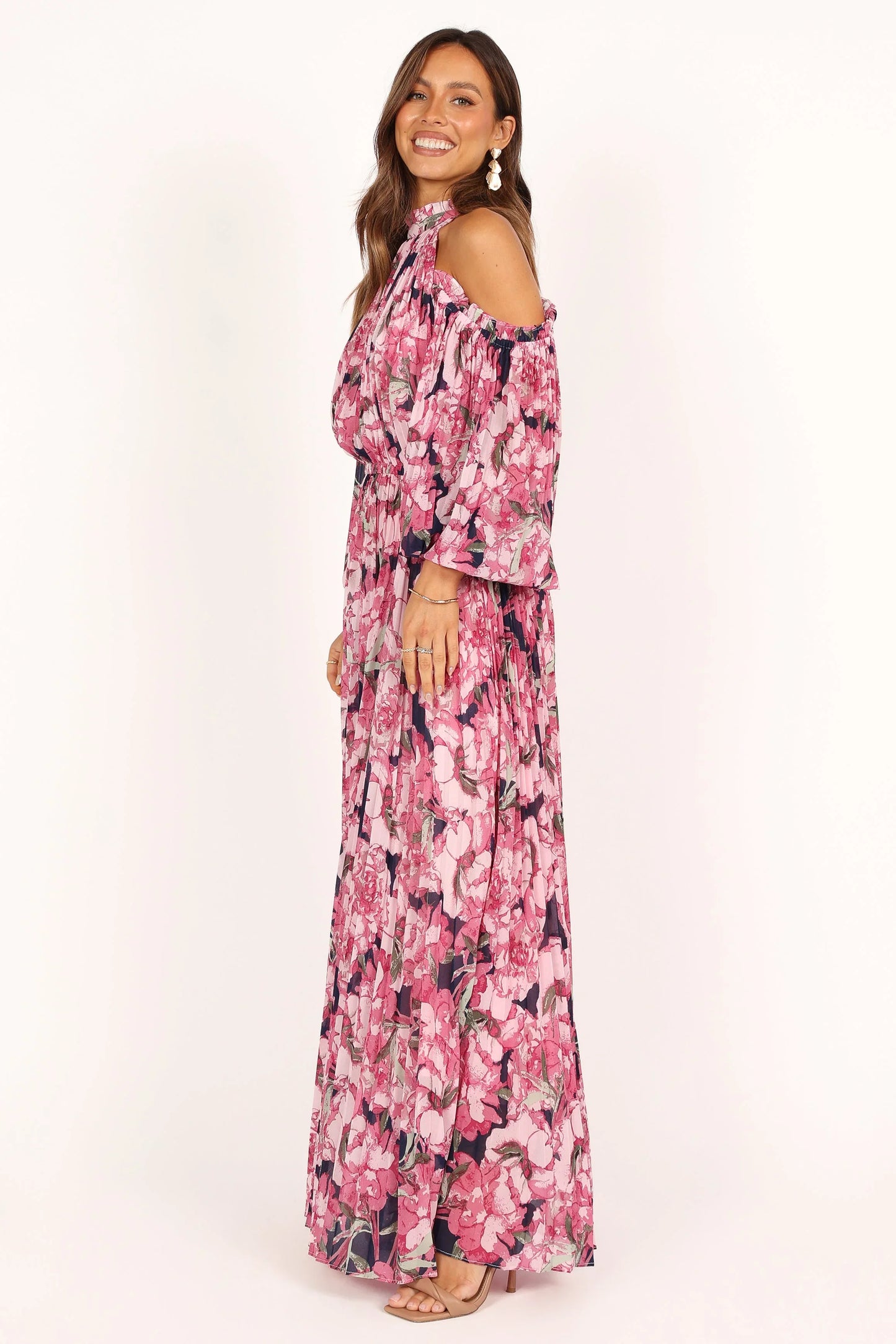 Hilary Pleated Maxi Dress Pink Floral