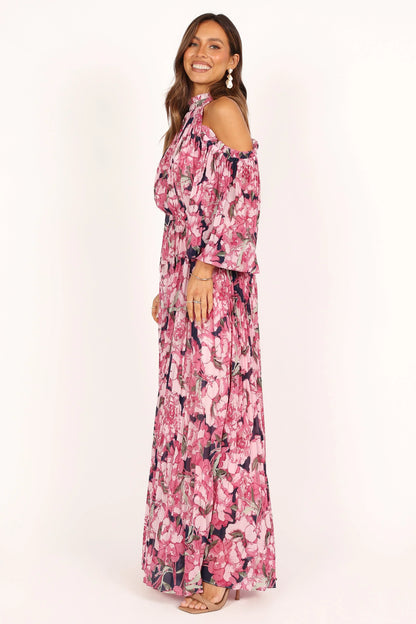 Hilary Pleated Maxi Dress Pink Floral
