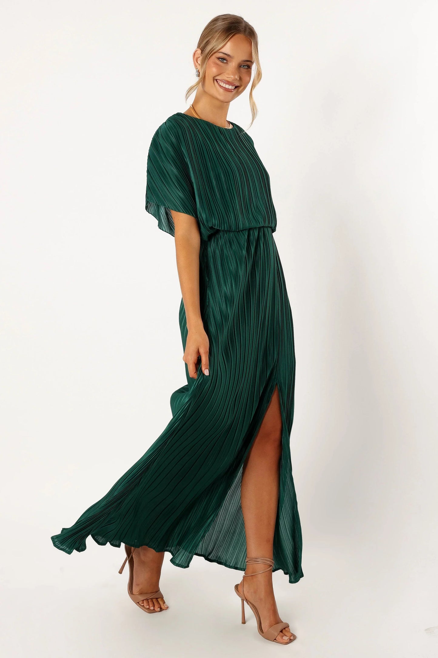Neville Pleated Maxi Dress Teal Green