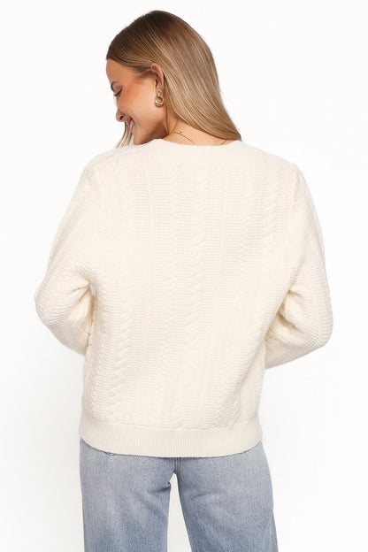 Bree Velvet Bow Cardigan Cream
