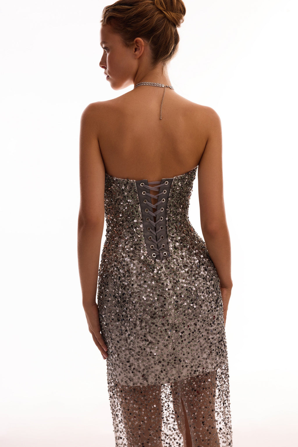 Entrance worthy semi sheer sequined silver maxi dress Midnight Walk