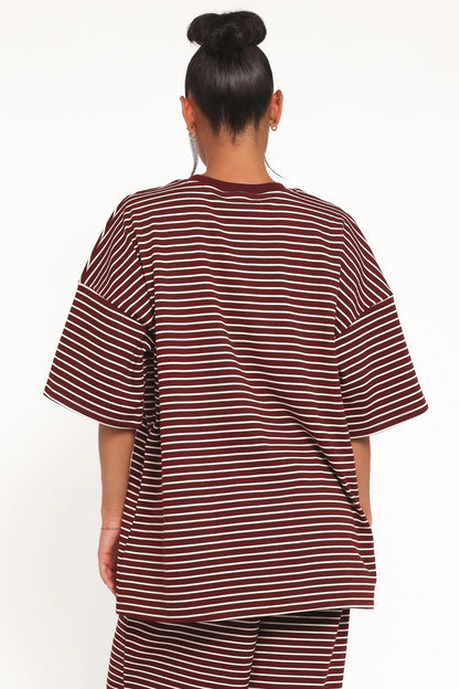 Wilda Oversized Tee Burgundy Cream Stripe