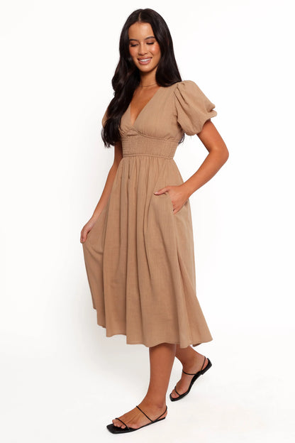Ronnie Short Sleeve Midi Dress Tan