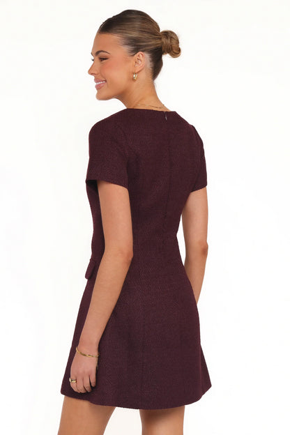 Sutton Mini Dress Plum Tweed