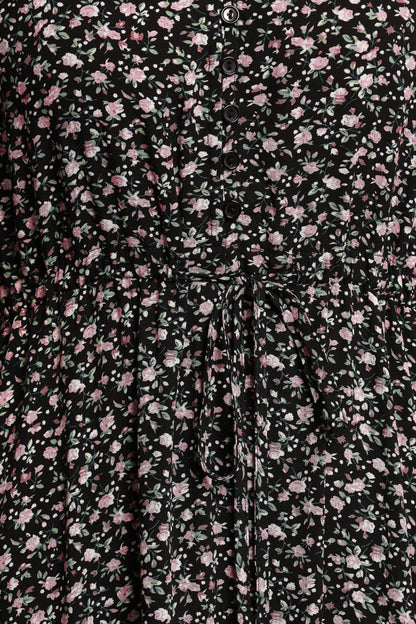 Kelda Dress Black Rosebud Floral