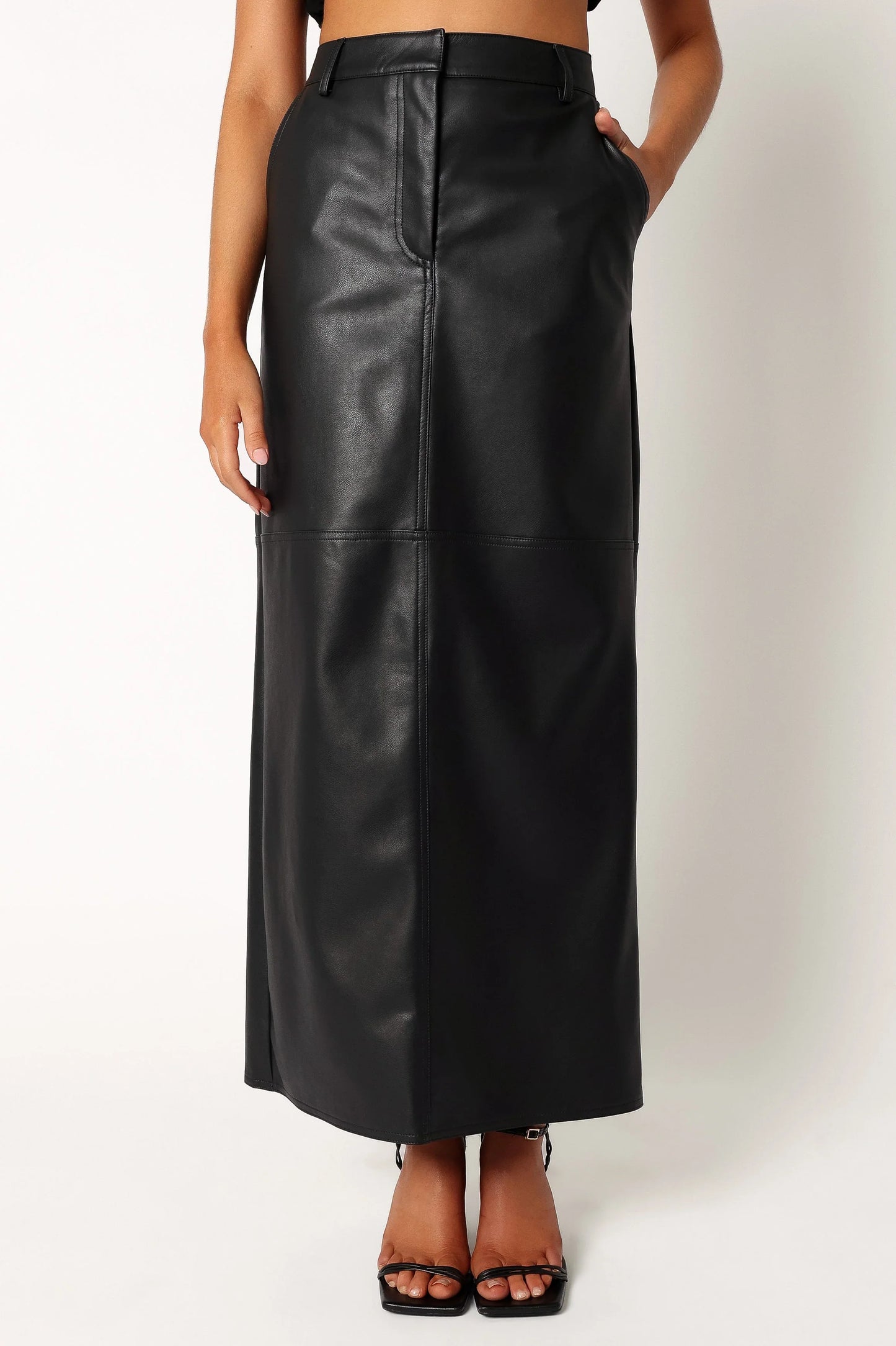 Jade Vegan Leather Column Skirt Black