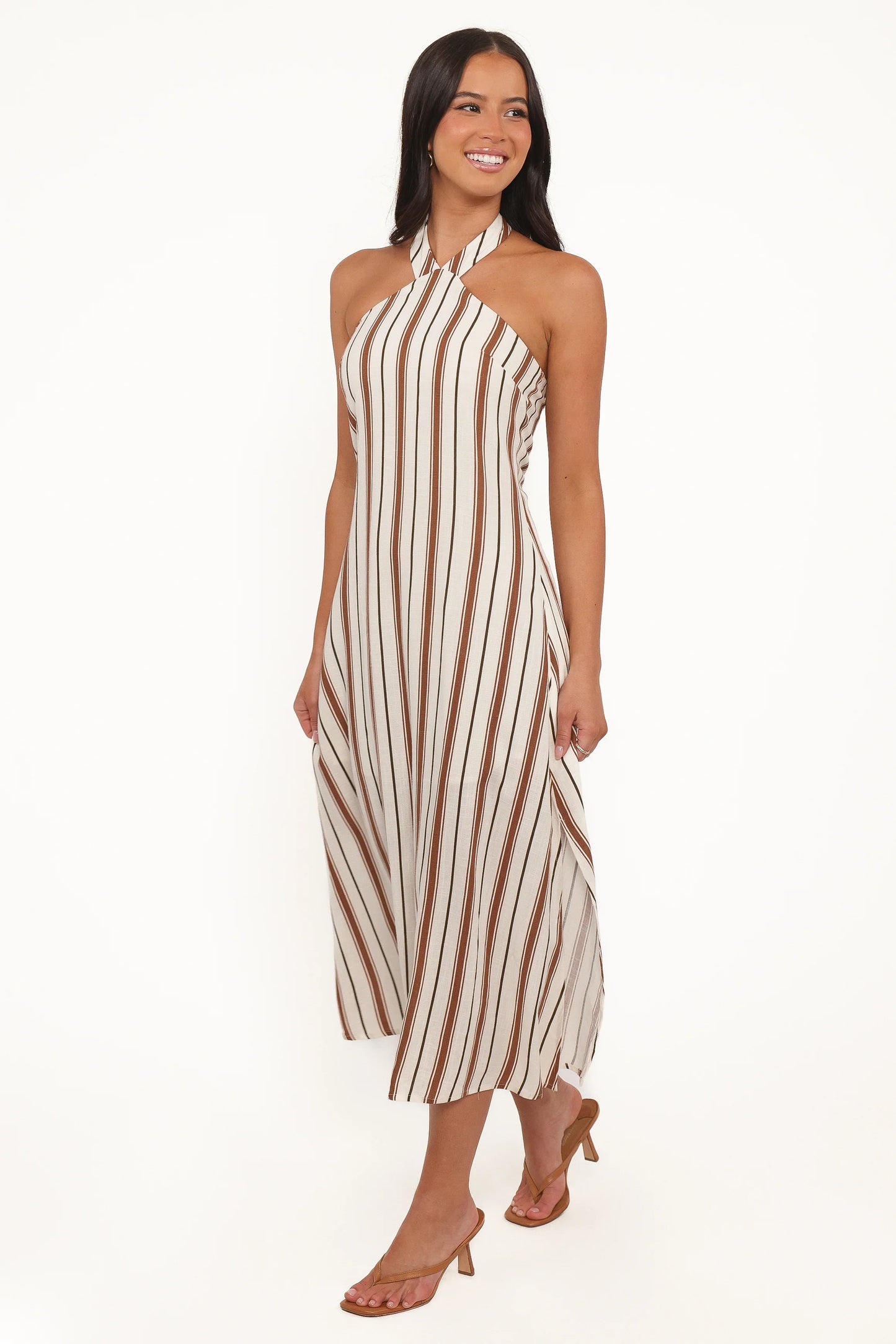 Katherine Midi Dress Brown Stripe