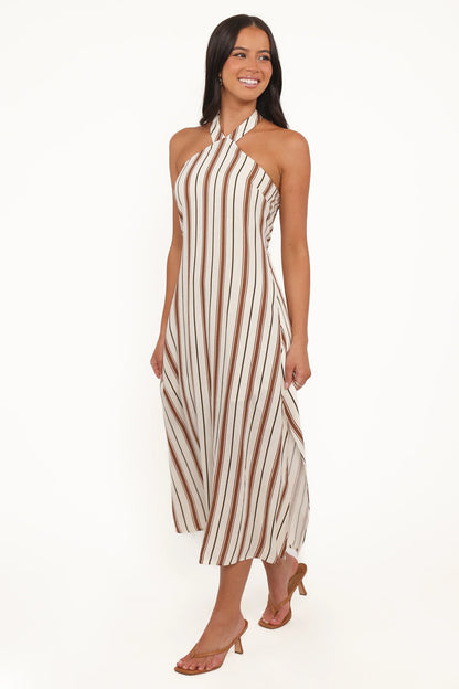 Katherine Midi Dress Brown Stripe