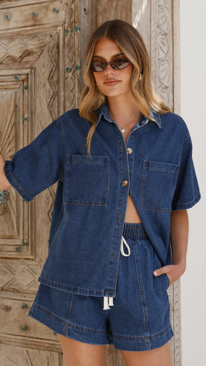 Adia Top and Shorts Set Dark Denim