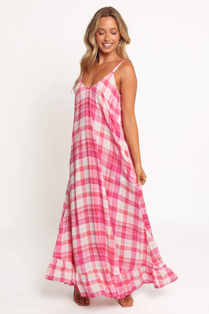 Perle Maxi Dress Pink Check