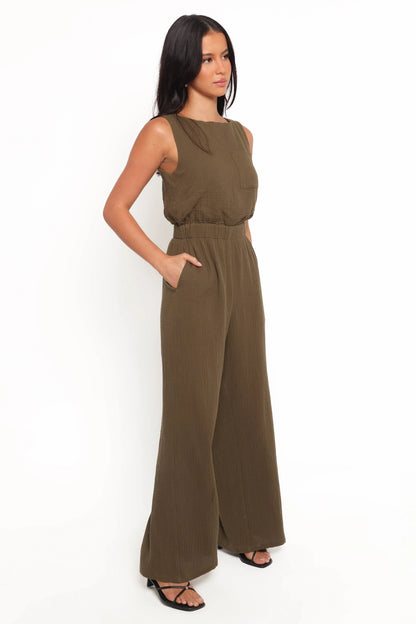 Brenna Cotton Jumpsuit Olive