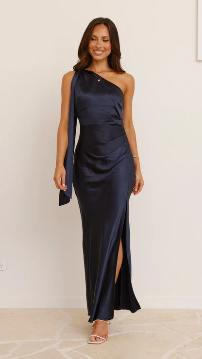 Halle One Shoulder Maxi Dress Navy