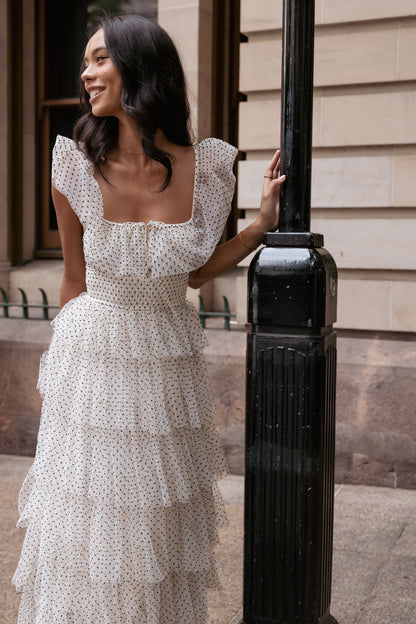 Belle Maxi Dress Cream Polka Dot
