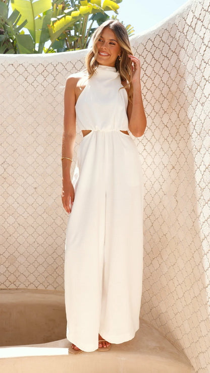 Lara Halter Neck Wide Leg Jumpsuit White